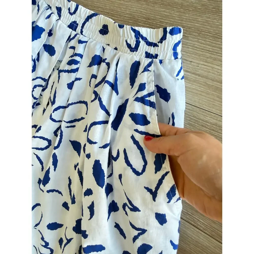 Schroder Separates Vintage Blue Floral Print Cotton Skirt Size 8 Pockets